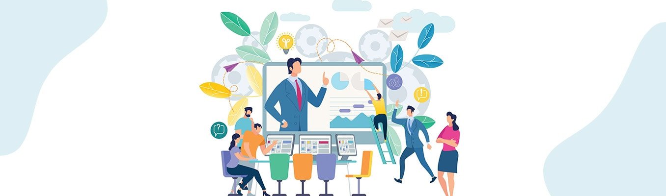 illustration of employees going through corporate training