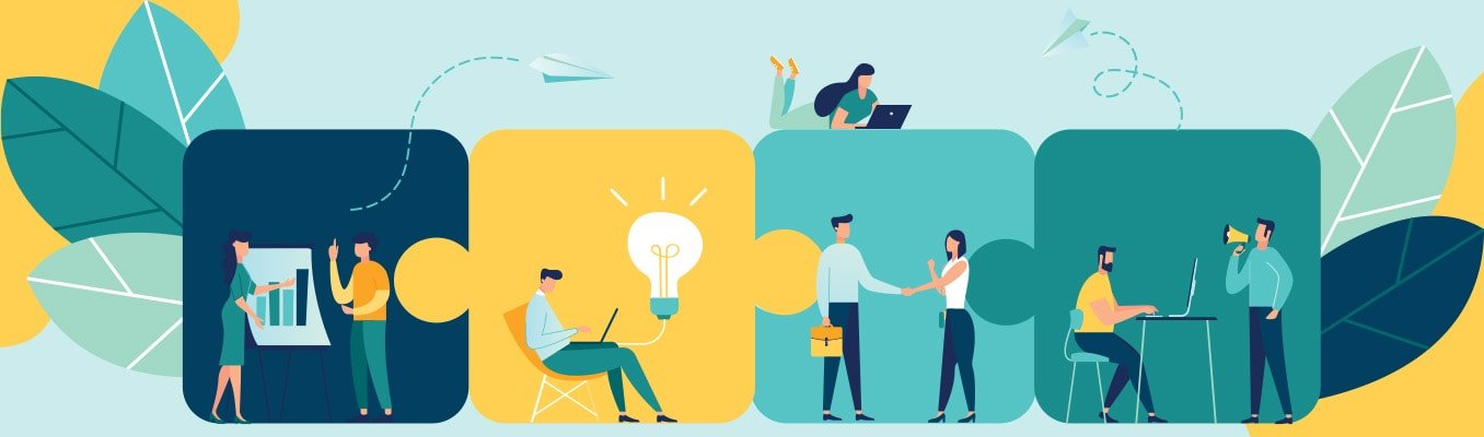 illustration of different people working on new ideas