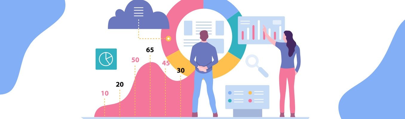 illustration of gentleman and woman going over information