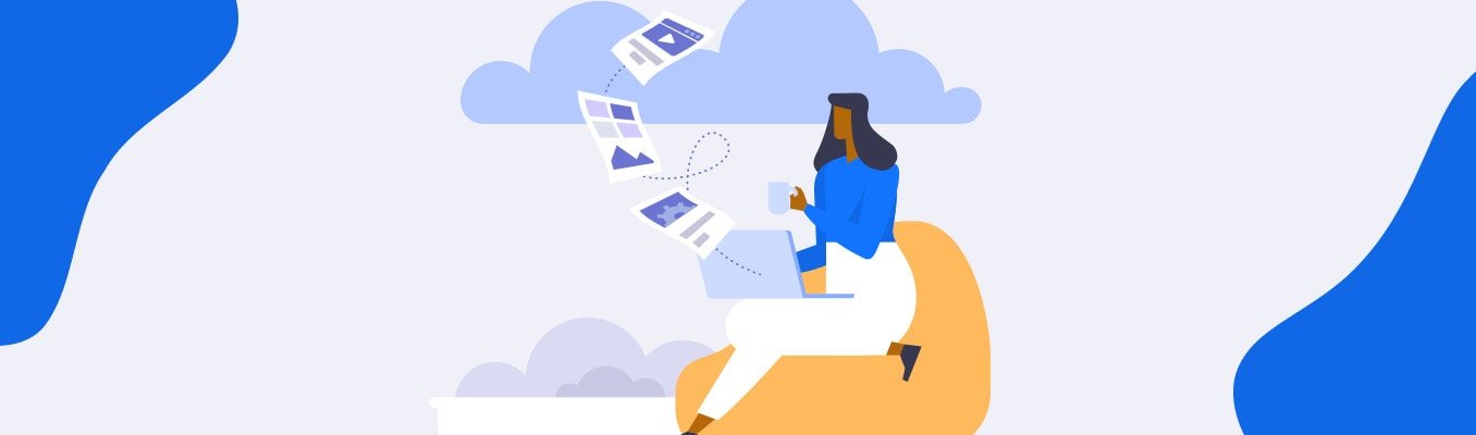 illustration of a woman working on her computer while holding a coffee