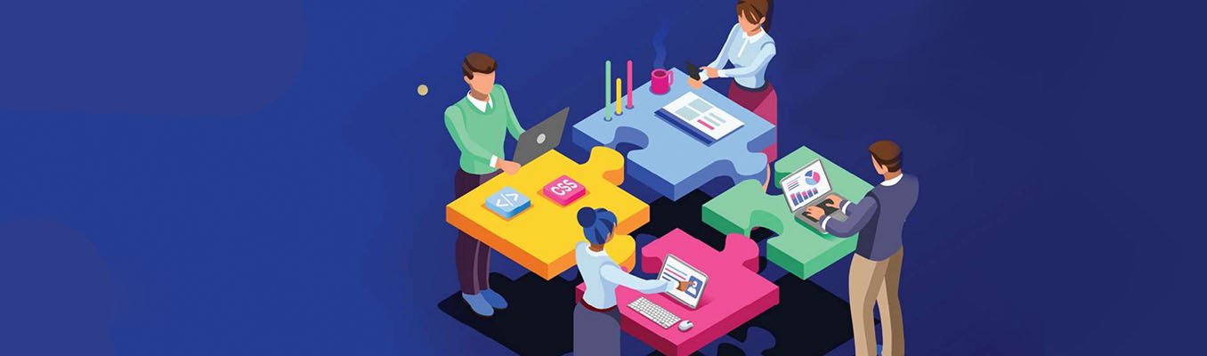illustration of four employees working