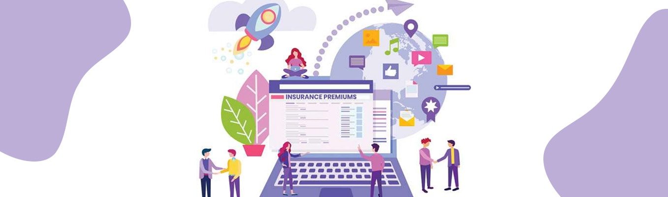 illustration of multiple people going over information about insurance premiums