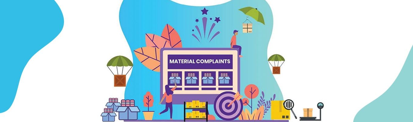 illustration of a woman walking up to a material complaints booth