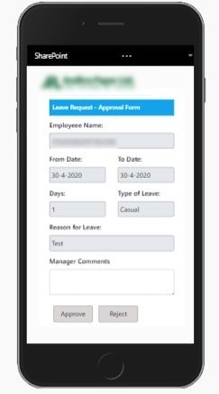 mobile screen of sharepoint
