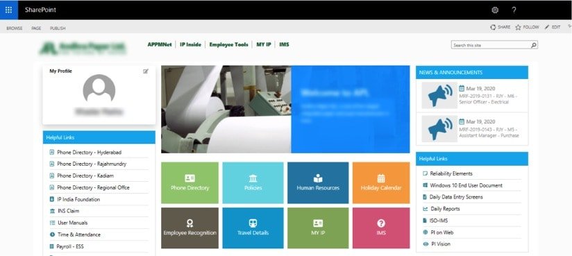close up of the dashboard on sharepoint